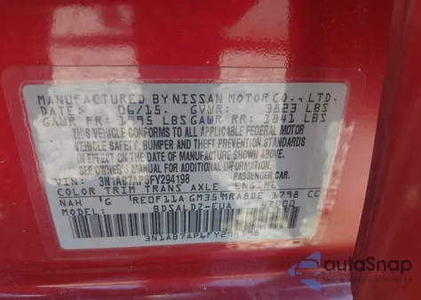 2015 Nissan Sentra Sv from USA, damaged, VIN 3N1AB7AP6FY294198